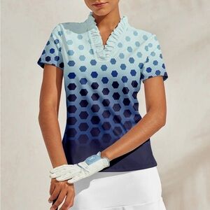 ACEGOLFS Hyper-Prep Ruffle V-Neck Polo UPF50+ Performance Golf Tennis Women’s XL